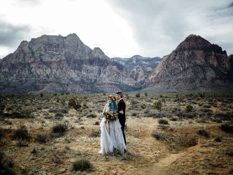 Bride and groom in the desert