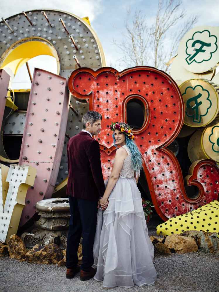 Bride and Groom at the Neon Museum las vegas